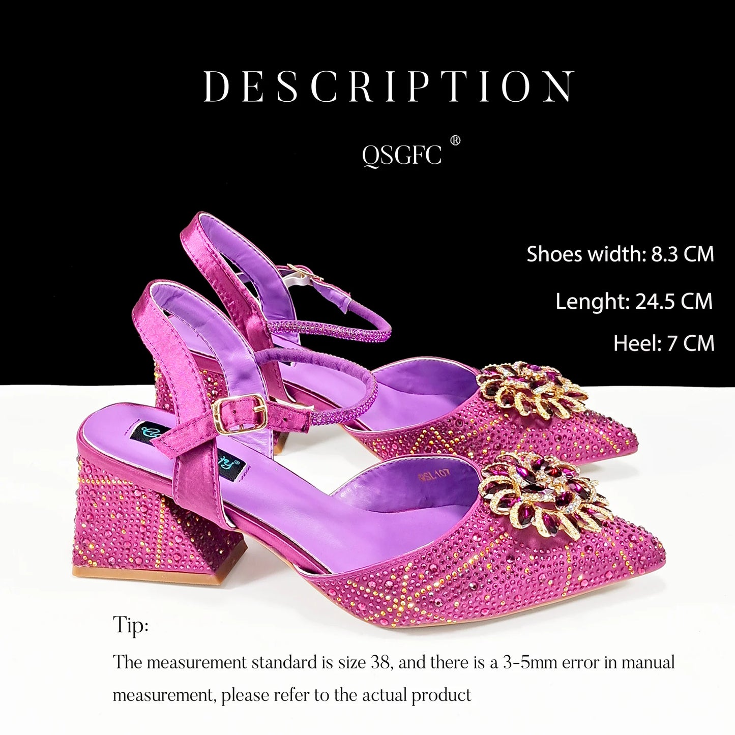 QueenaYan African Ladies Elegant Pointed Toe Shoes with shiny Metal Stand Bag Women Party Shoes or Commuting Shoes and Bag Set