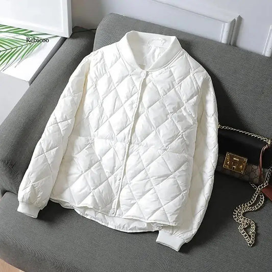 Casual Ultralight Thin Short Winter Down jacket  Fashion Lozenge  Parka Coat Female Streetwear White bomber Jacket Outwear