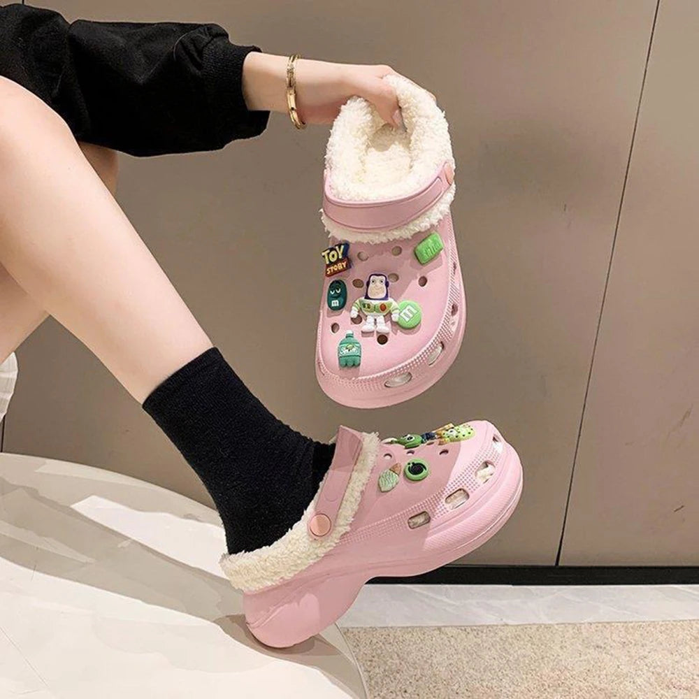 1 Pair Winter Warm Plush Insoles for Crocs Hole Shoes Velvet Liner Thickened Soft Shoe Covers Shoe Accessories