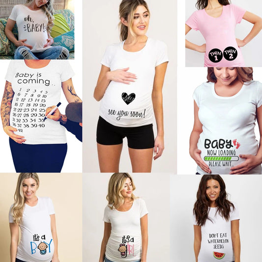 See You Soon Summer Tees Women T-shirts Slim Maternity Funny Letter Tops O-Neck Pregnancy T Shirts for Pregnant Women