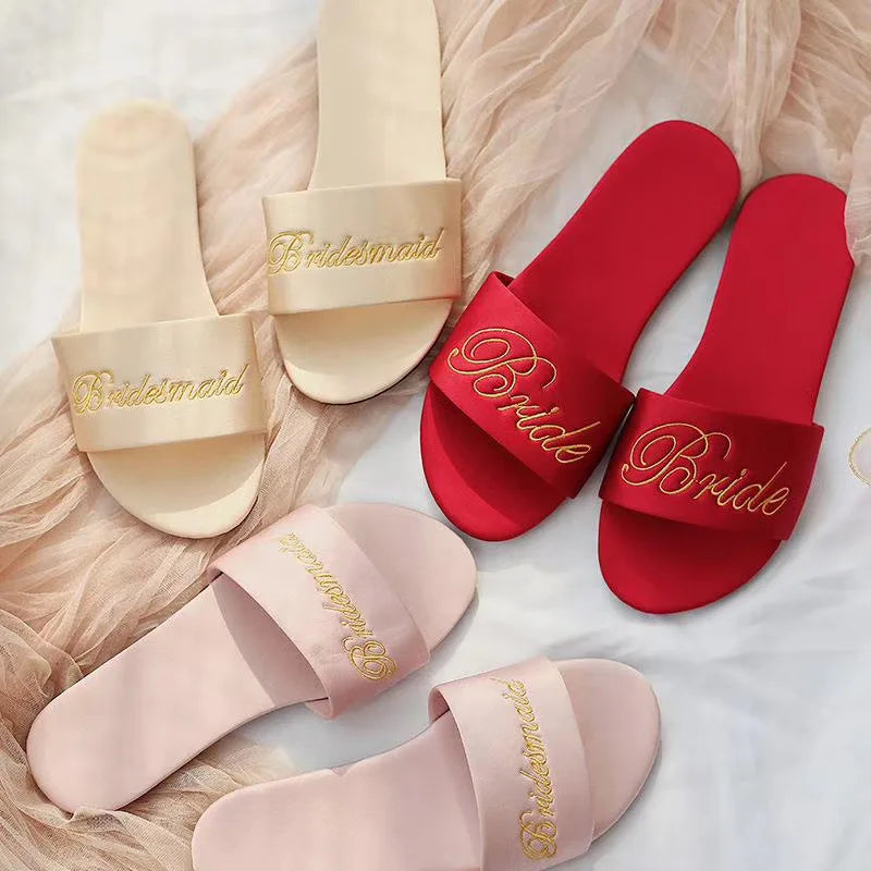 Kimono Wedding Slippers With Butterfly-knot Fashion Bride Bridesmaid Party Gift Indoor Shoes Satin Low-heeled Slides