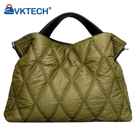 Rhombic Lattice Cotton-Padded Bag Elegant Autumn Winter Down Jackets Bag Simple Fashion Warm Nylon Portable for Party Shopping