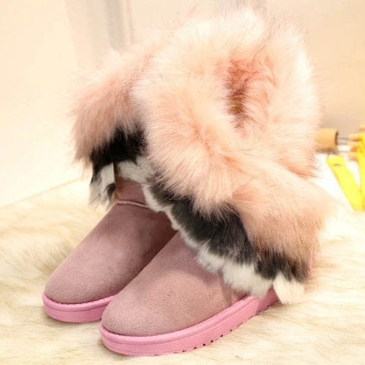 Fashion Women's Winter Warm Snow Boots Comfortable Flat Fur Short Boots Rubber Sole Soft Anti-slip Ankle Boots