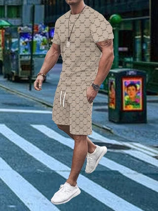Summer Fashion Men's Suit Casual Beach Shorts Set 3D Print Stripe Short Sleeve T Shirt Round Neck 2 Piece Outfits Man Clothing