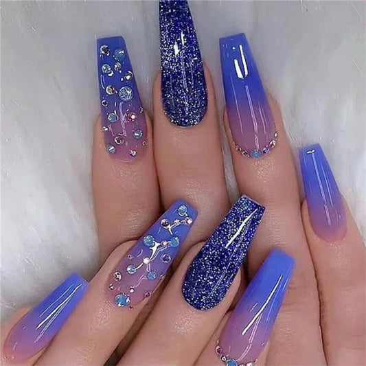 24Pcs/Set Press on Nails Gradient Point Drill Ballet Wearing False Nails Long French Stick on Nail Artificial Acrylic Fake Nails