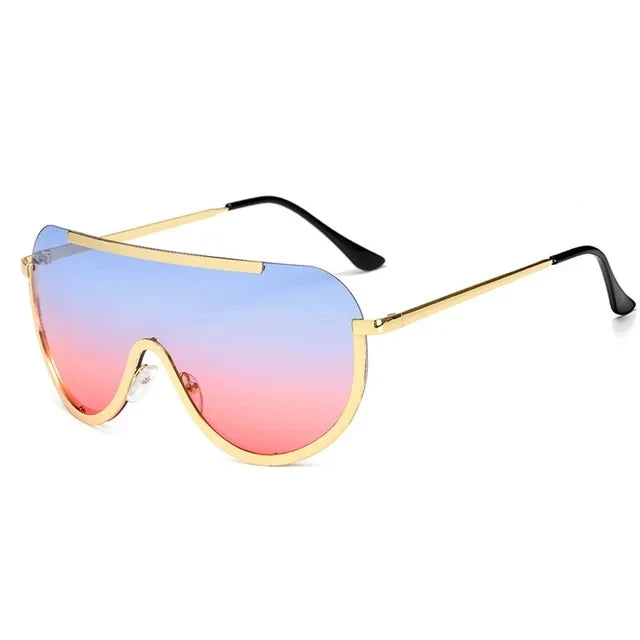 Oversized Punk Sunglasses for Women Metal Semi-Rimless Big Shades with Shield Lens Gradient Photochromic UV400 Fashion Eyewear