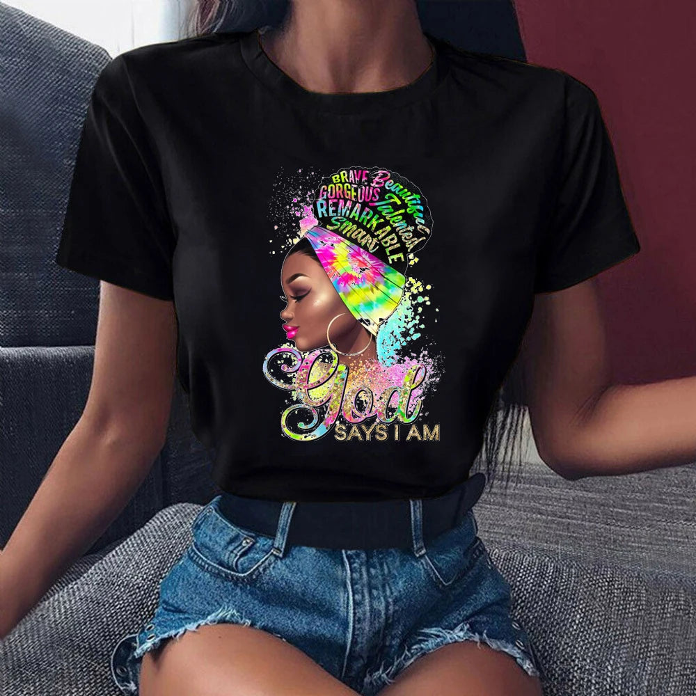 I Am Melanin Queen Graphic Tees Women Afro American Black Girl Magic T-Shirt Black Lives Matter Shirt Dope Educated Blm T Shirt