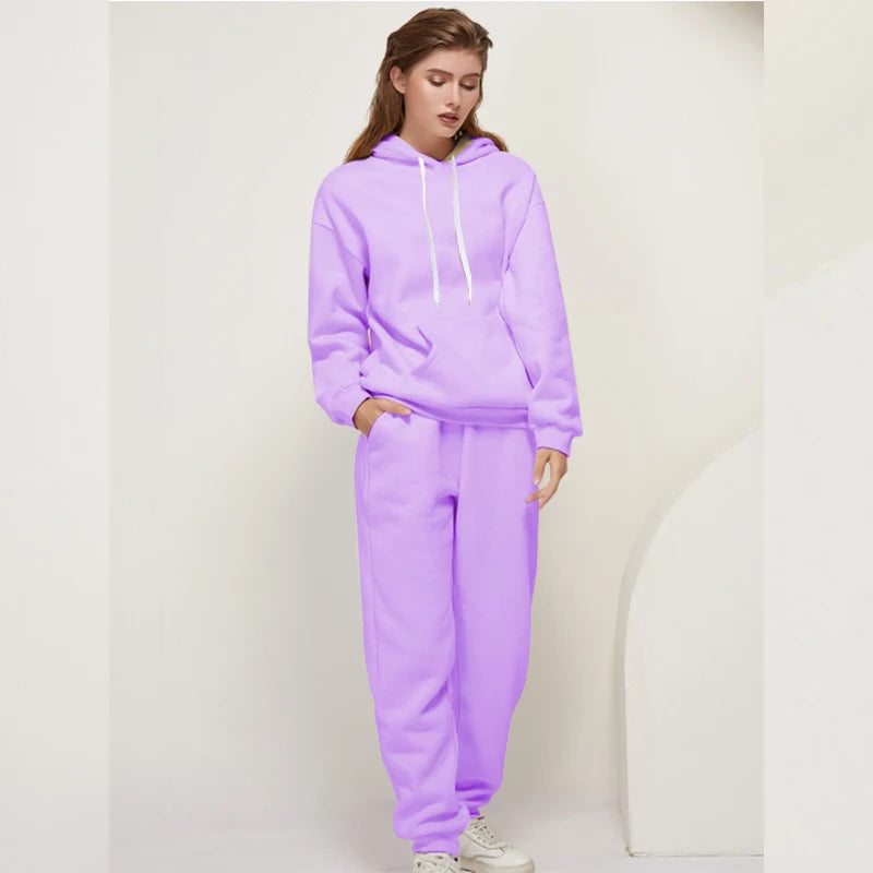 Women Hoodies Two Piece Sets Autumn Winte Cartoon Printed Sweatshirt+Sports Pants Tracksuit Femme Running Hoodie and Jogger Set