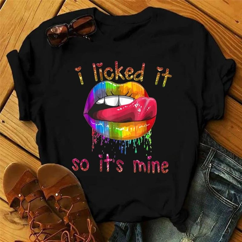 Sexy And Hot Red Lips Graphic T-shirt Women Clothing 3D Print Fashion Leopard Lover Gesture Tee Shirts Summer Harajuku Leisure
