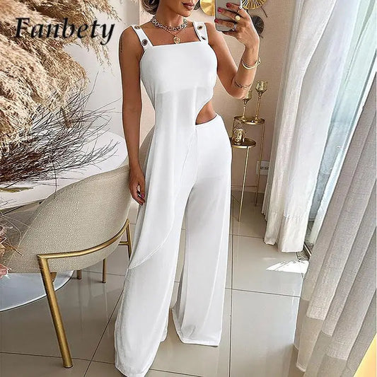 Sexy Off-Shoulder Irregular Top And Trousers Set 2024 Women Casual Sleeveless Solid Suit Fashion Suspender Loose Two-Piece Suit