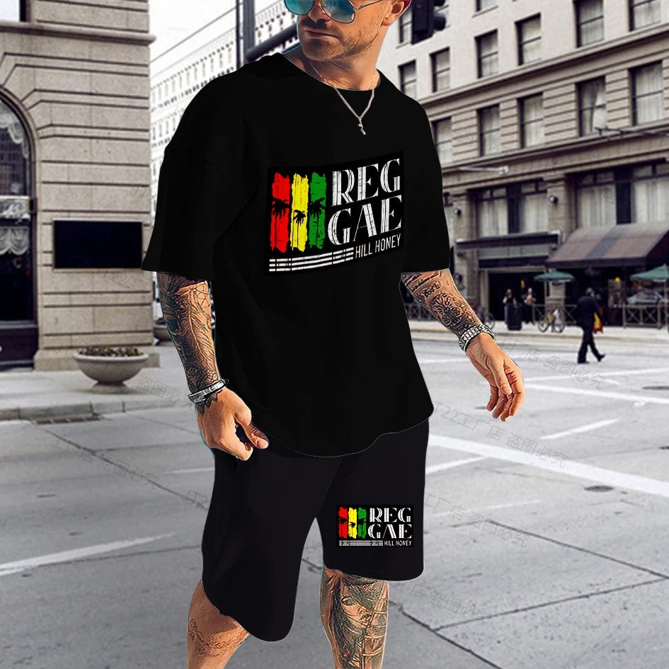 Reggae Music T-Shirt Shorts Set Men's Tracksuit Summer Casual Oversized Streetwear 2 Piece Set