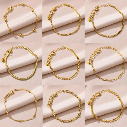 Anklets for Women Stainless Steel Gold Color Chain Anklet Female Summer Beach Accessories Foot Leg Bracelets Fashion Jewelry
