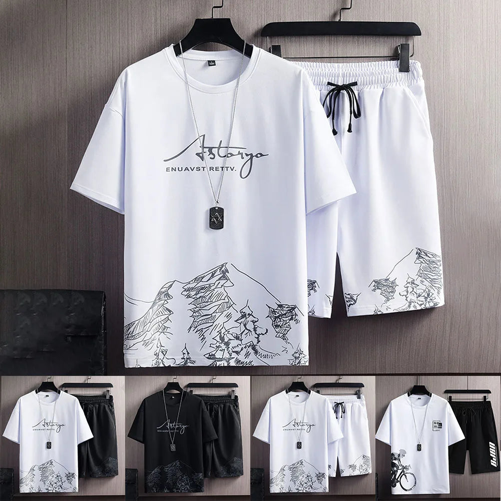 Sportswear Men Tracksuits Solid Color Summer T-shirt Shorts Set 2 Piece Set Leisure Short Sleeve Daily Leisure