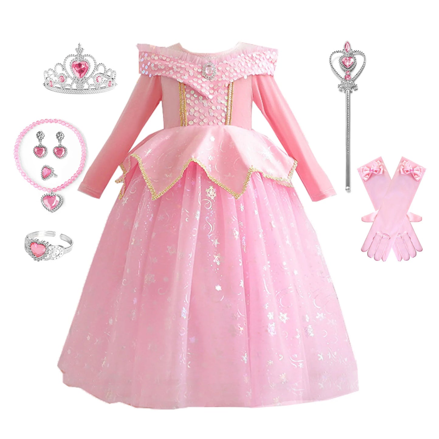 Shiny Toddler Little Girls Movie Princess Sleeping Beauty Aurora Birthday Party Cosplay Halloween Fancy Dress