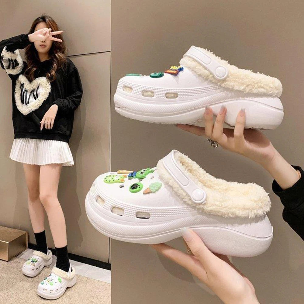 1 Pair Winter Warm Plush Insoles for Crocs Hole Shoes Velvet Liner Thickened Soft Shoe Covers Shoe Accessories