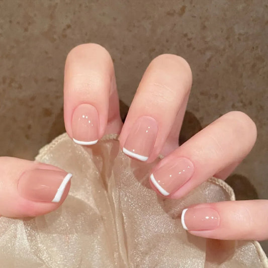 24pcs French Nude Seamless Removable Fake Nails Capsule Full Cover Artificial Press On False Nails Art Women Nail Art Decoration