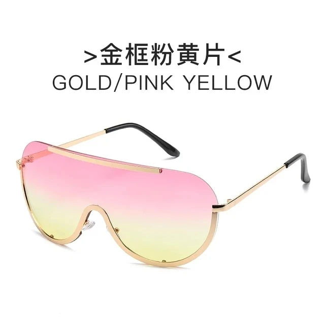Oversized Punk Sunglasses for Women Metal Semi-Rimless Big Shades with Shield Lens Gradient Photochromic UV400 Fashion Eyewear