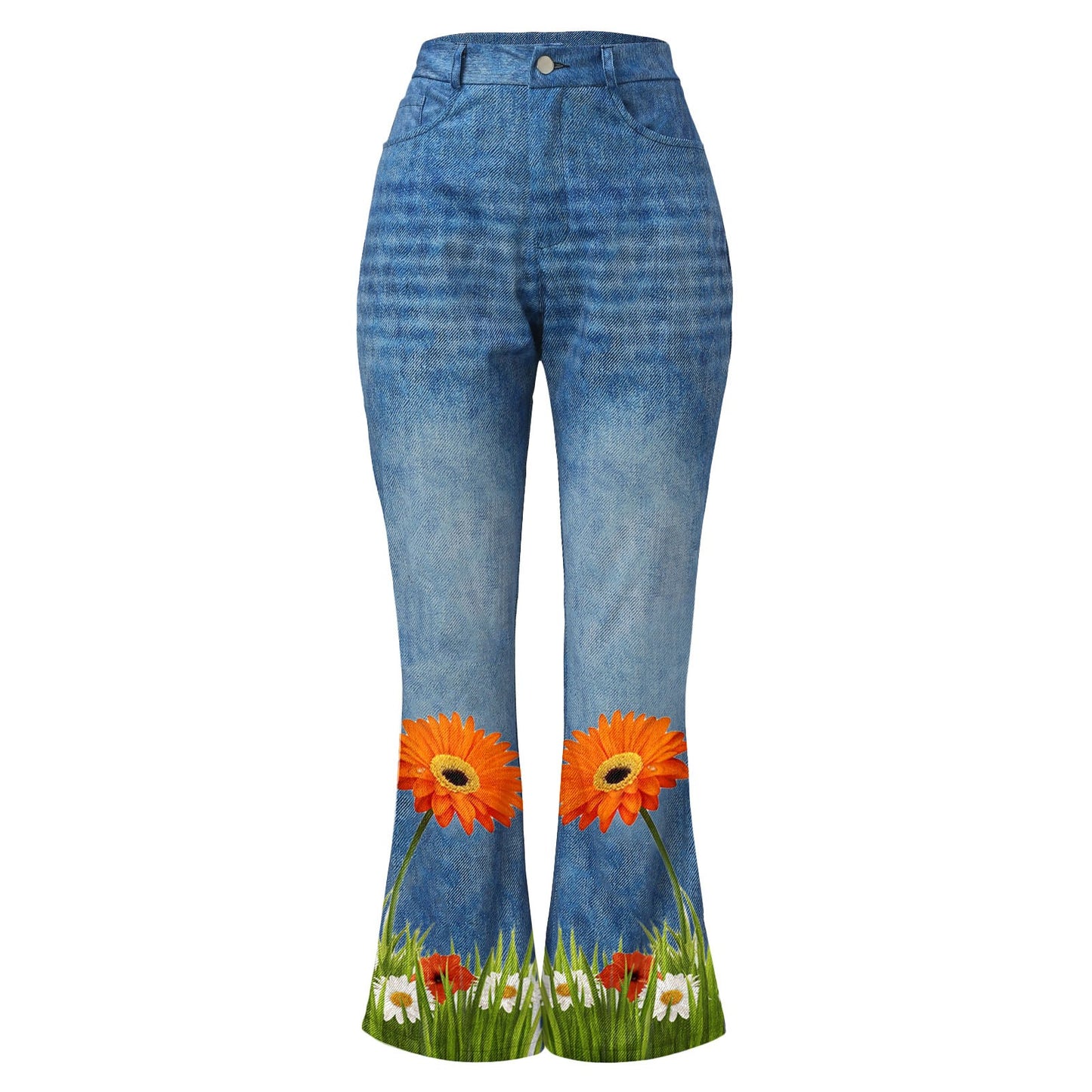Womens Pants  Streetwear Retro Trousers Printed Pattern Loose Flared Hem Jeans Stretch Flared Bottoms