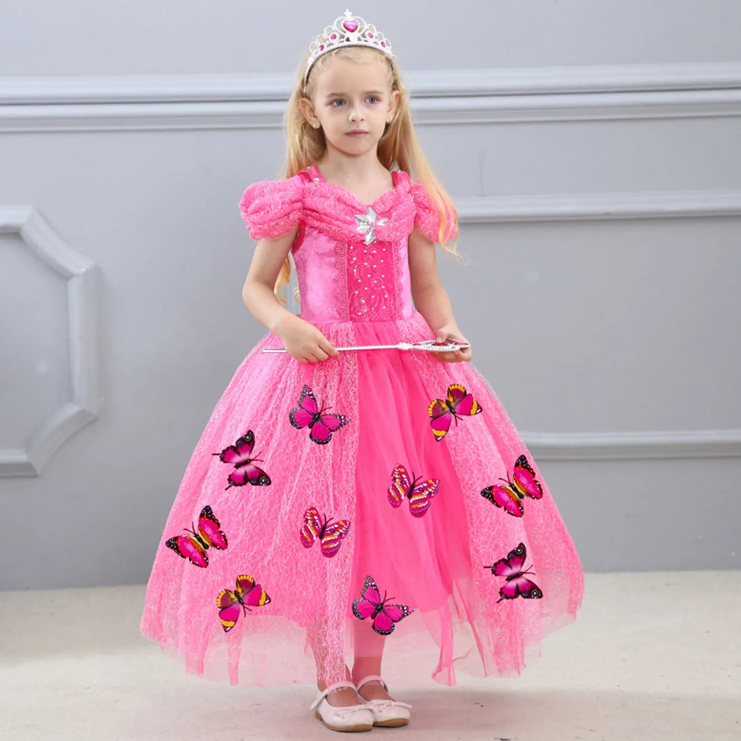 Shiny Toddler Little Girls Movie Princess Sleeping Beauty Aurora Birthday Party Cosplay Halloween Fancy Dress
