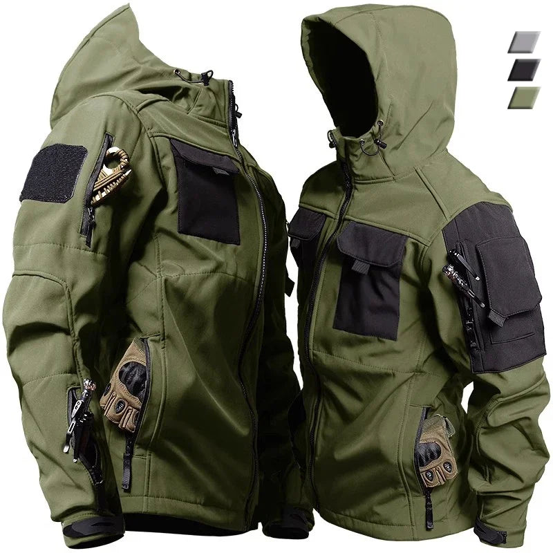 Winter Outdoor Waterproof Suits Men Tactical Windproof Hooded Jacket Fleece Warm Pants Multi-pocket  Thermal Sets Autumn