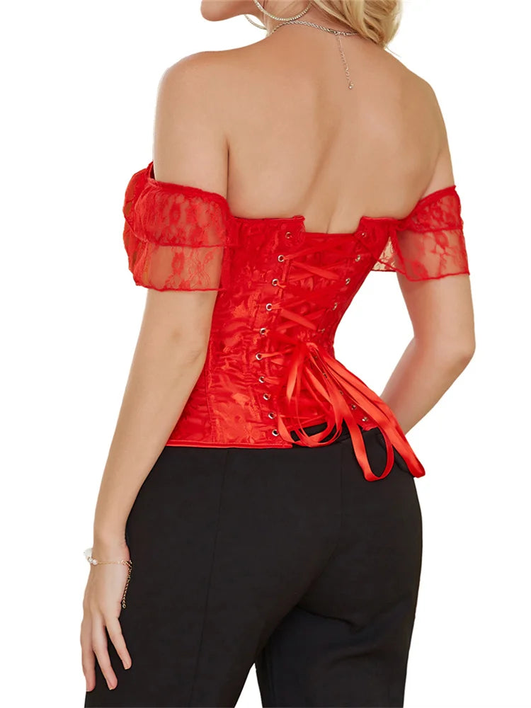 Vintage Lace Flounce Corset Slimming Fishbone Bandage Bustier for Women Eye-Catching Wedding Party Dress Shaping Top Harajuku Style
