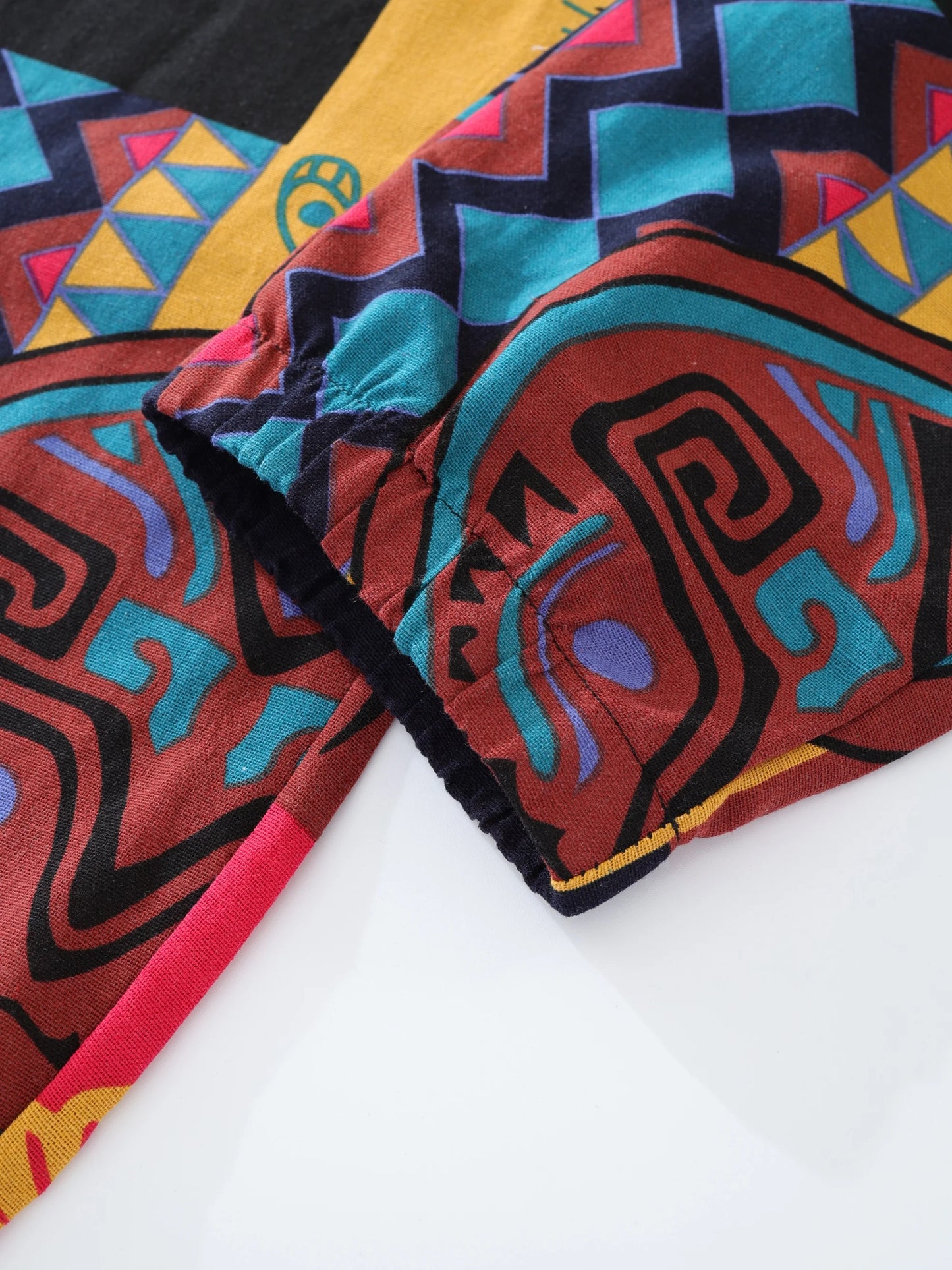 Mens Boho Tribal Print Stretch Linen Pants With Cotton Blend Drawstring LightWeight with Pockets Summer Jogger Pants