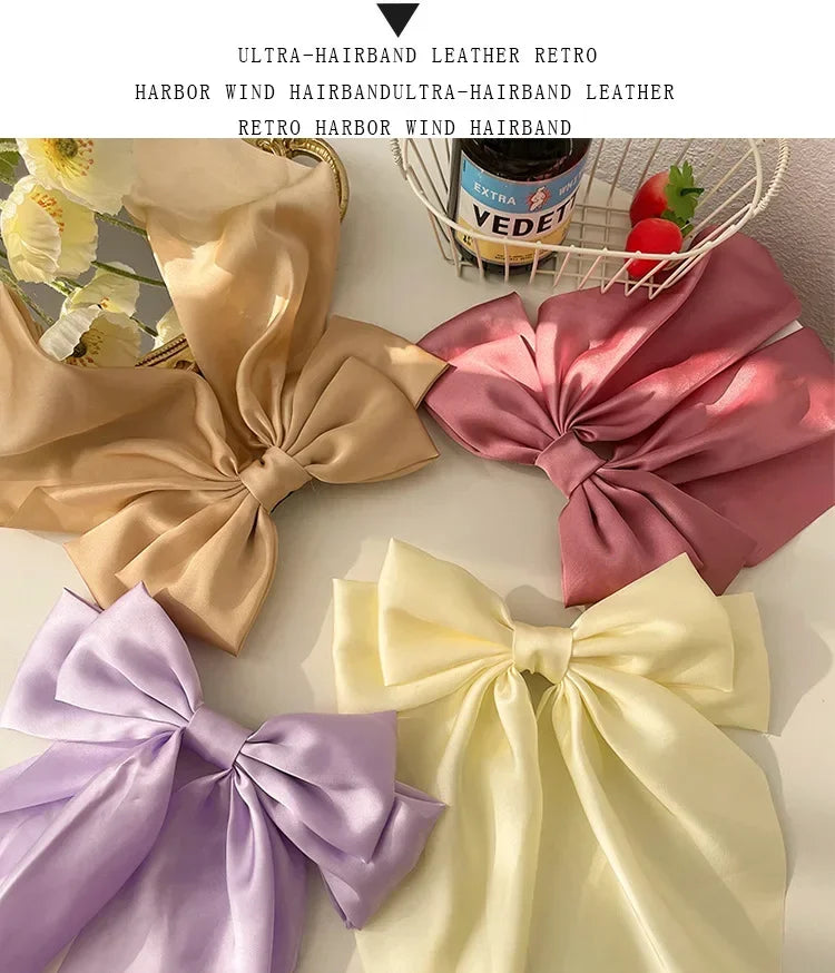 Solid Color Satin Ribbon Big Bows Hairpin Spring Clips Hair Accessories for Women Girls Trendy Korean Summer Headwear 2024