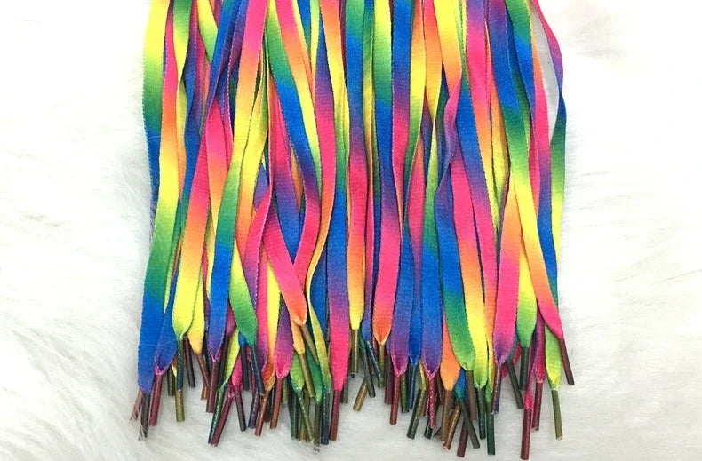 Colorful Rainbow Gradient Flat Shoelaces for Canvas Casual Shoes Chromatic Colour 80CM/100CM/120CM/150 Length Eye Catching Short Laces