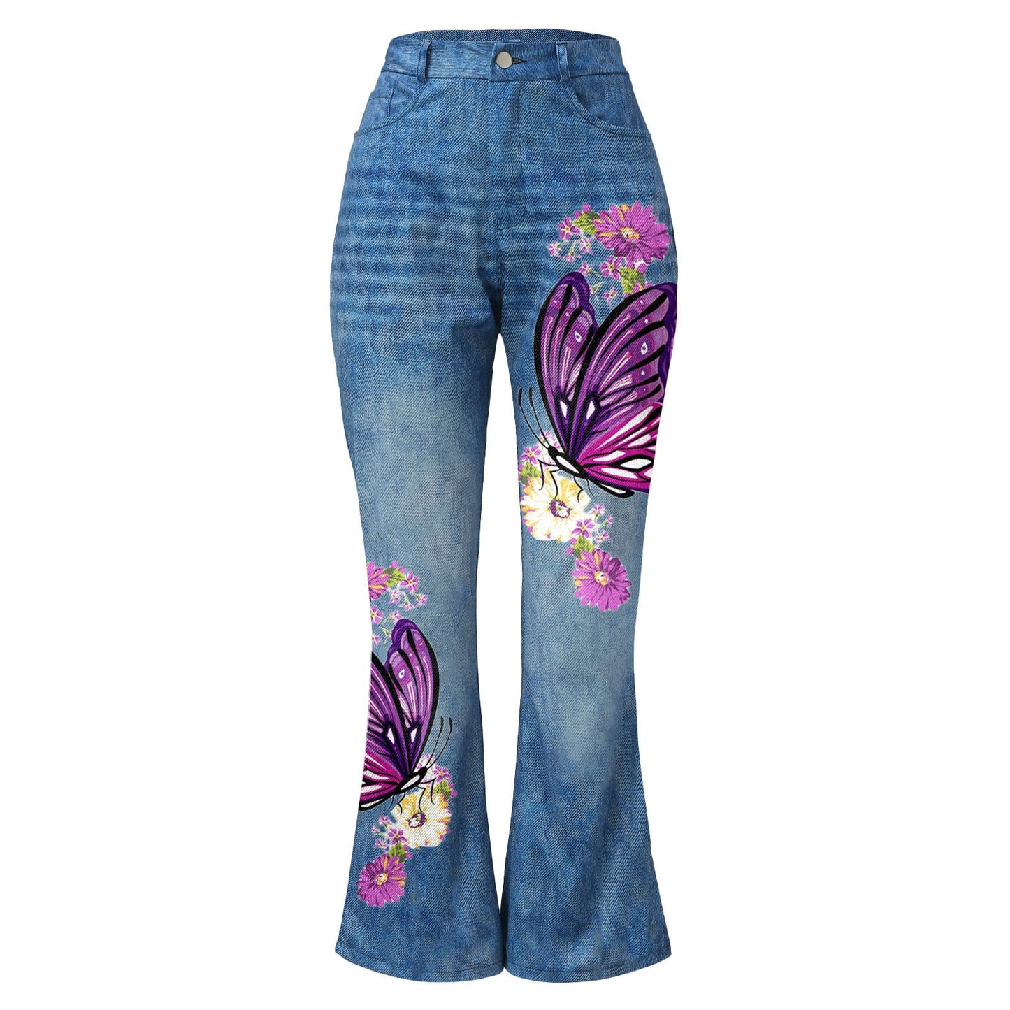 Womens Pants  Streetwear Retro Trousers Printed Pattern Loose Flared Hem Jeans Stretch Flared Bottoms