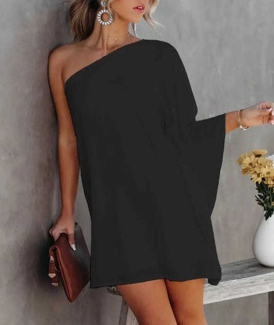 Party Dress Sexy One-Shoulder Long Sleeve Halter Loose Irregular Sundress Cover-Ups Elegant Women Gradient Color Beach Dress