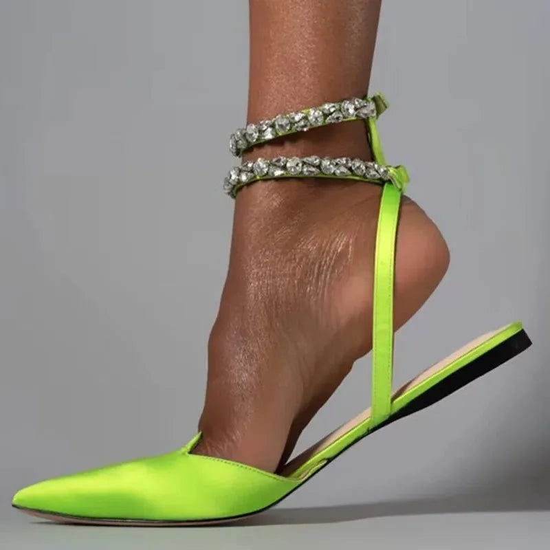 Women's Luxury Pointed Toe Flat Sandals 2025 Summer New Fashion Solid Slippers Sexy Party Wedding Shoes for Women Zapatos Mujer