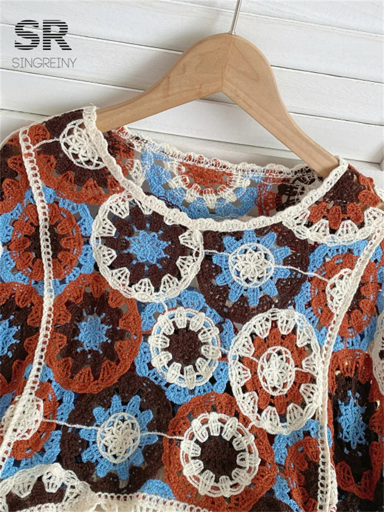 SINGREINY Loose Summer Knit Top Women Long Sleeve O Neck Fashion 2024 Elegant Hollow Out Ladies Casual Tassel Beach Blouse