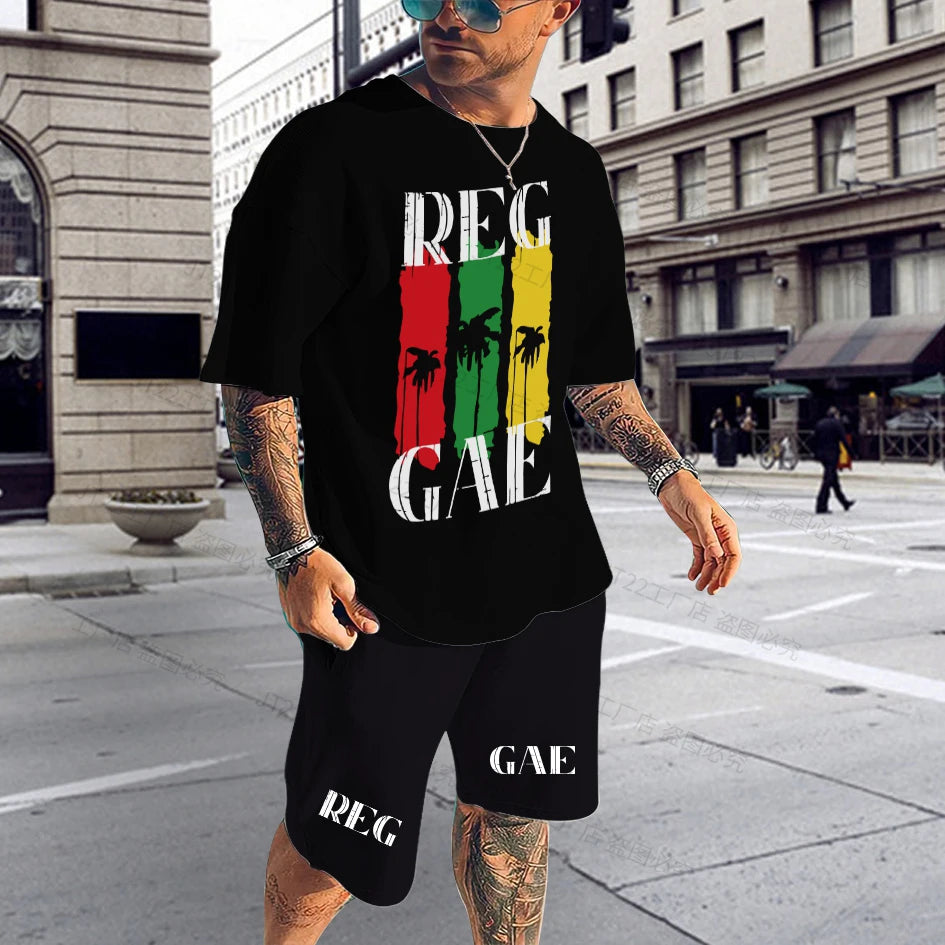 Reggae Music T-Shirt Shorts Set Men's Tracksuit Summer Casual Oversized Streetwear 2 Piece Set