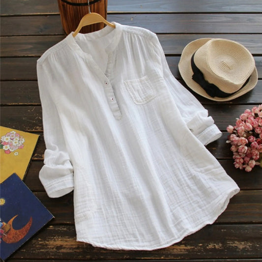 Plus Size 5XL Vintage Cotton Linen Shirts Blouses Autumn Casual Loose White Shirt Long Sleeved Oversize Women Shirts And Blouses