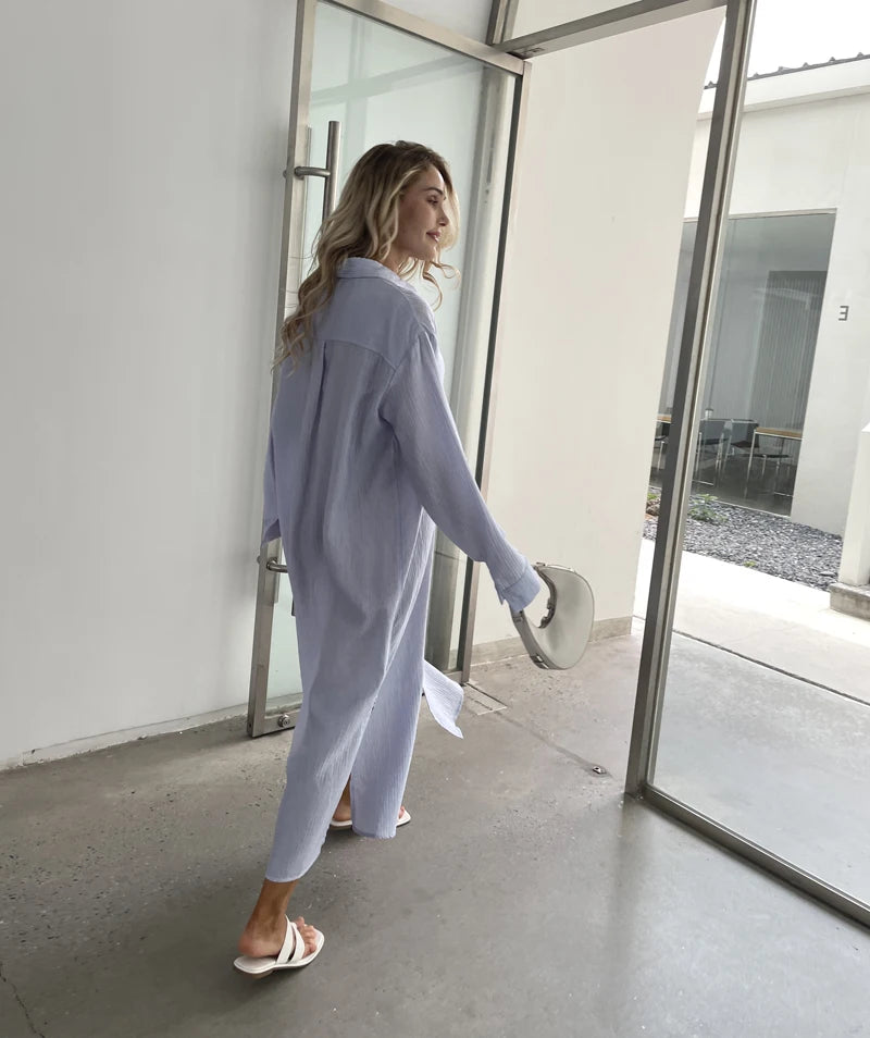 New Design 2024 Women Summer Long sleeve Basic Shirt Maxi Long dress