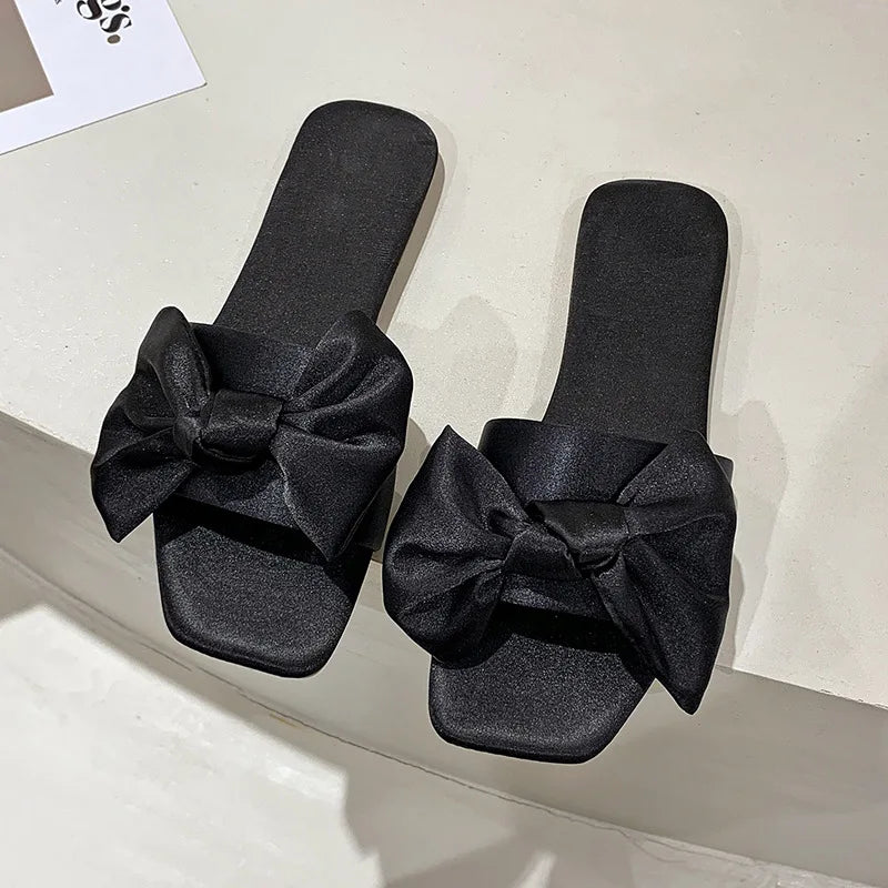 Kimono Wedding Slippers With Butterfly-knot Fashion Bride Bridesmaid Party Gift Indoor Shoes Satin Low-heeled Slides