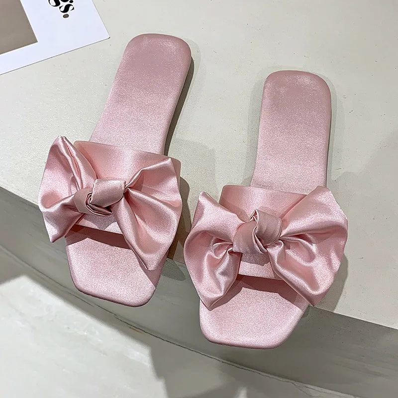 Kimono Wedding Slippers With Butterfly-knot Fashion Bride Bridesmaid Party Gift Indoor Shoes Satin Low-heeled Slides