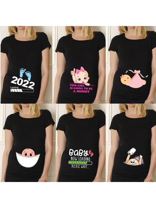 Casual Maternity Short Sleeve T-Shirt for Pregnant Women Eye Catching Graphic Design Summer Casual Top