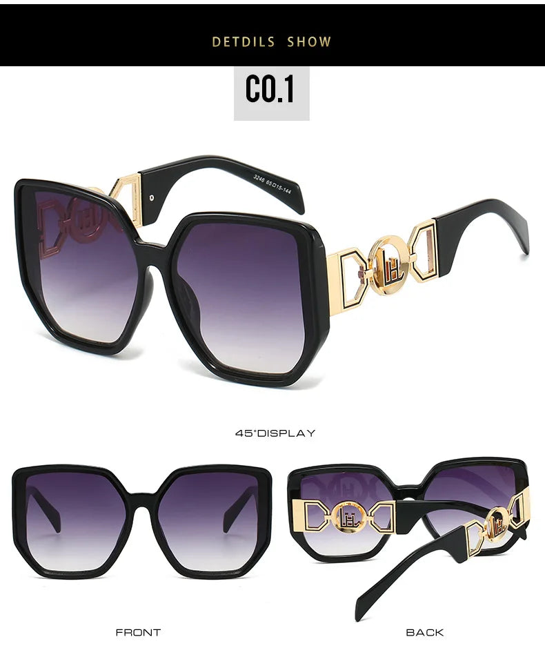 Gafas de sol extragrandes con montura grande y patillas caladas, protección UV400 para mujer, modelo 2025, elegantes gafas de sol de lujo de diseñador.