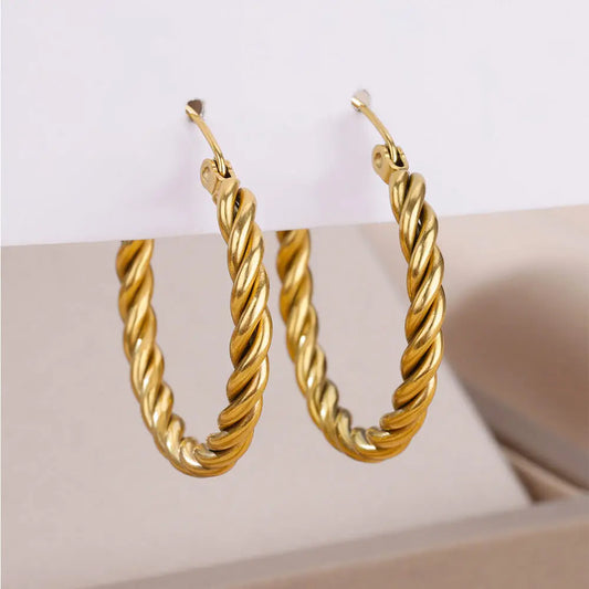 Stainless Steel Twist Hoop Earrings For Women Vintage Gold Plated Geometric Earring Luxury Wedding Statement Jewelry Accessories