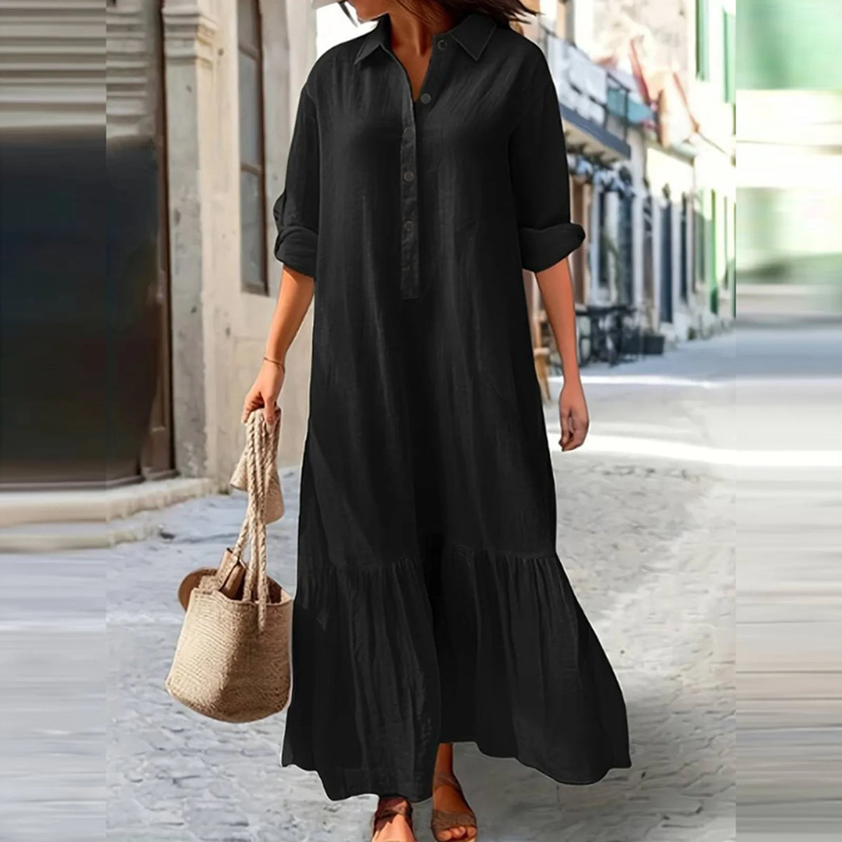 Summer Cotton Linen Women Dress Black Loose Long Sleeve Shirt Dresses Female Summer Casual Oversize Elegant Clothes Ladies