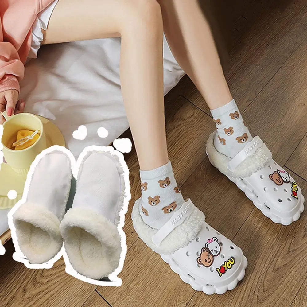 1 Pair Winter Warm Plush Insoles for Crocs Hole Shoes Velvet Liner Thickened Soft Shoe Covers Shoe Accessories