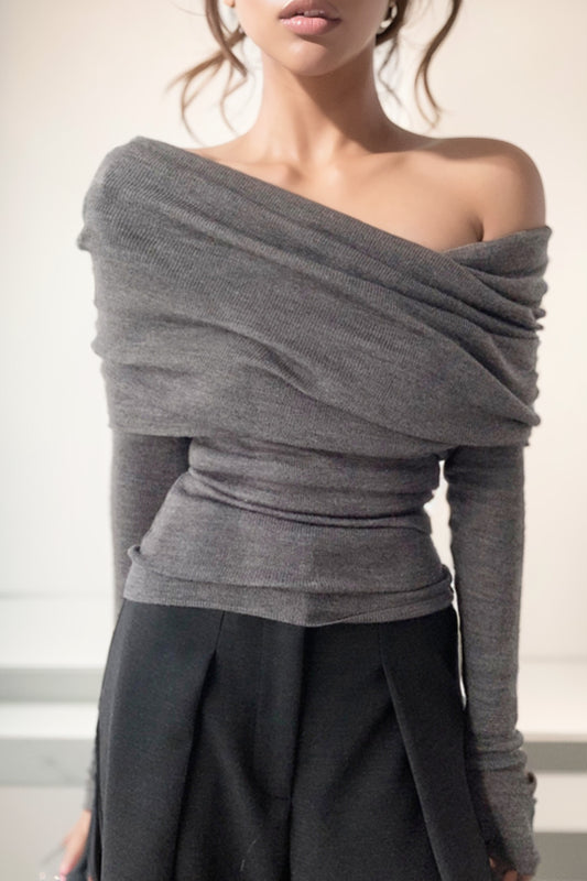 Off-the-Shoulder Inner Knitted Bottoming Shirt for Women Autumn  New Pure Sweater Slim Fit Fancy off-Shoulder Top