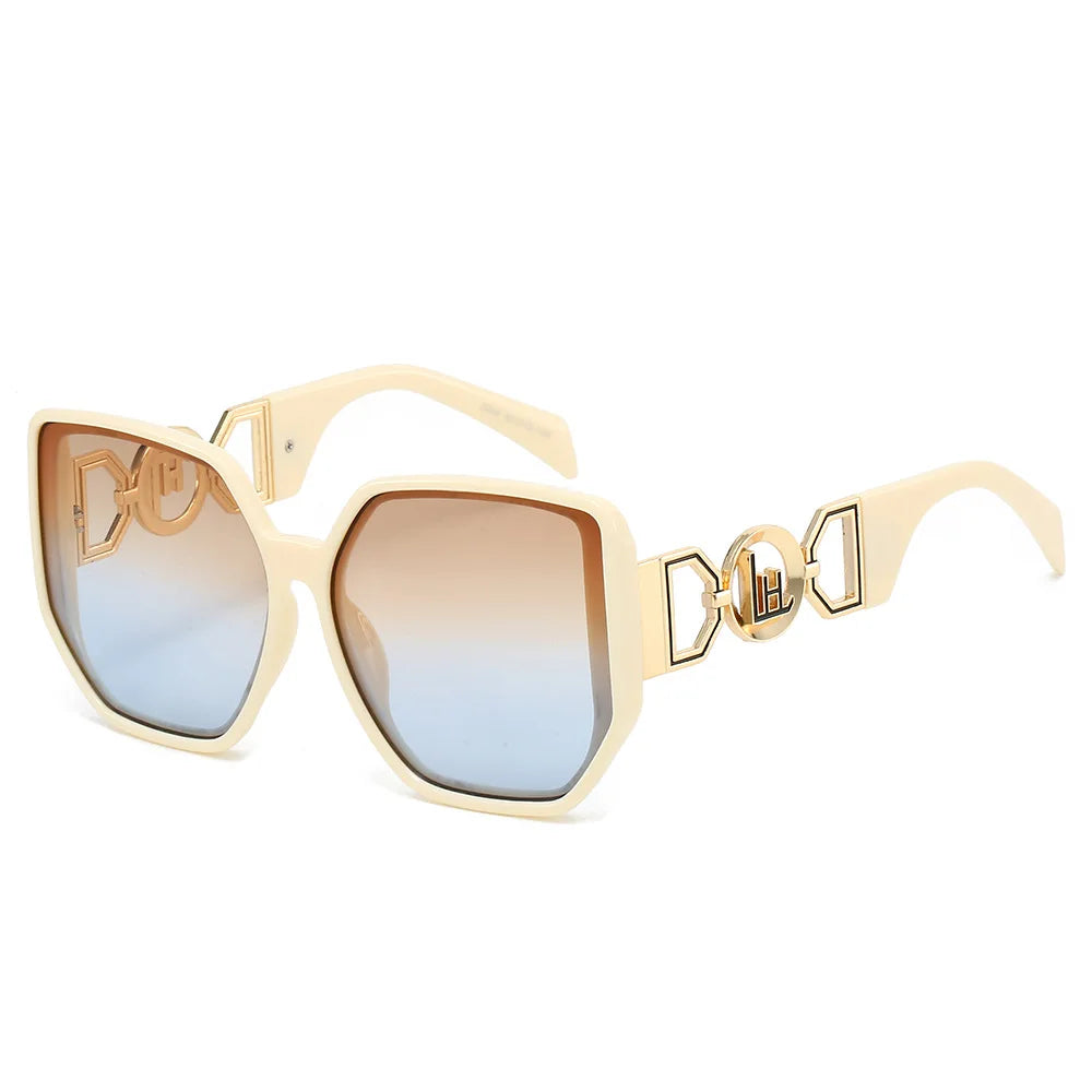 Gafas de sol extragrandes con montura grande y patillas caladas, protección UV400 para mujer, modelo 2025, elegantes gafas de sol de lujo de diseñador.