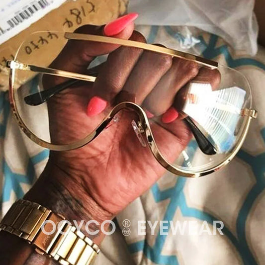Oversized Punk Sunglasses for Women Metal Semi-Rimless Big Shades with Shield Lens Gradient Photochromic UV400 Fashion Eyewear