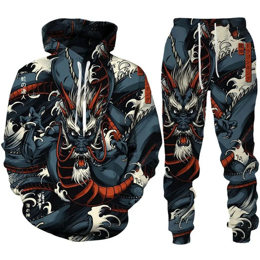 Tracksuit Sets Boys Hoodie Japan Samurai Mask Tattoo Art 3D Printed Casual Fashion Harajuku Streetwear Clothes For Boys Clothing
