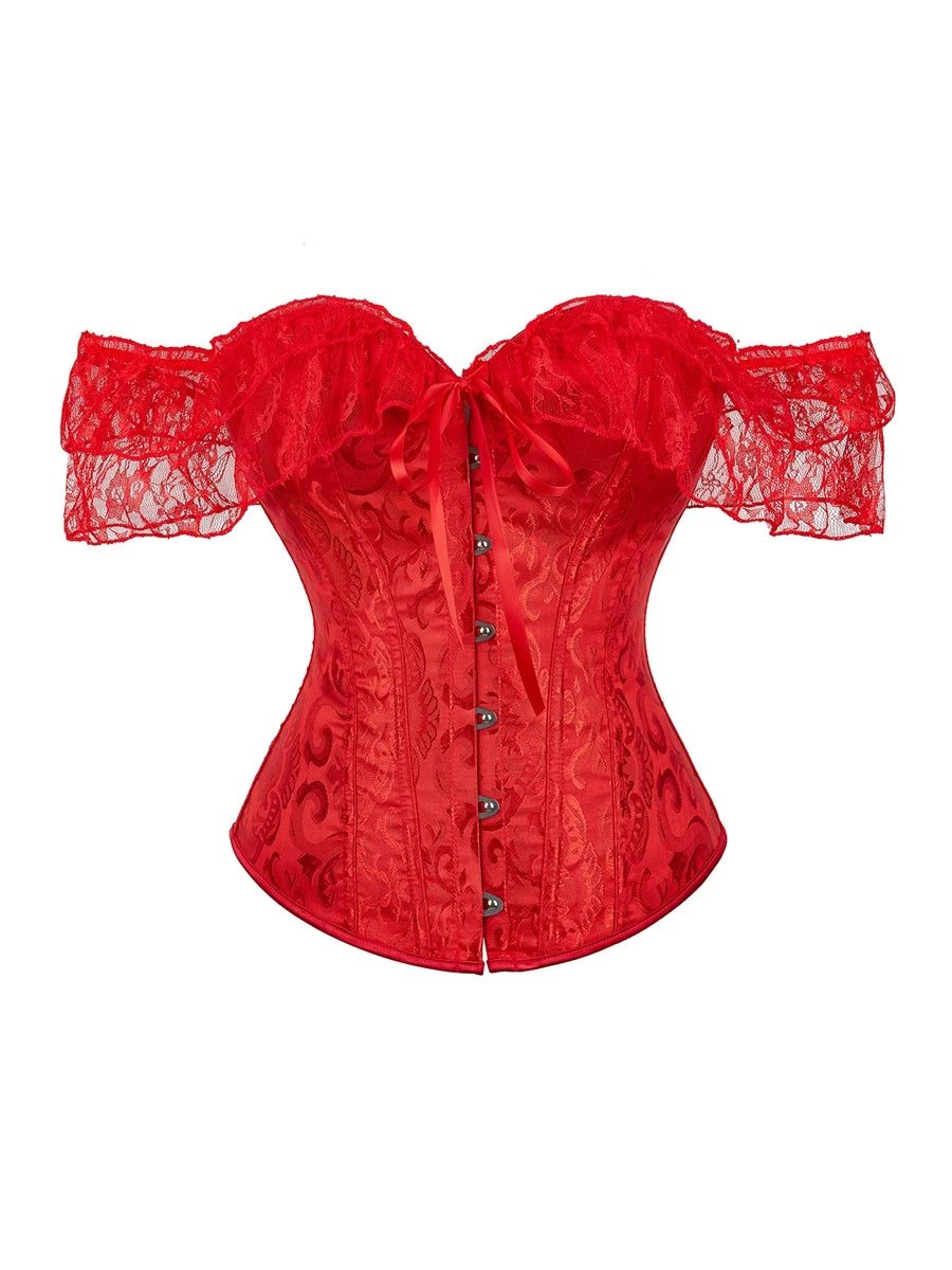 Vintage Lace Flounce Corset Slimming Fishbone Bandage Bustier for Women Eye-Catching Wedding Party Dress Shaping Top Harajuku Style