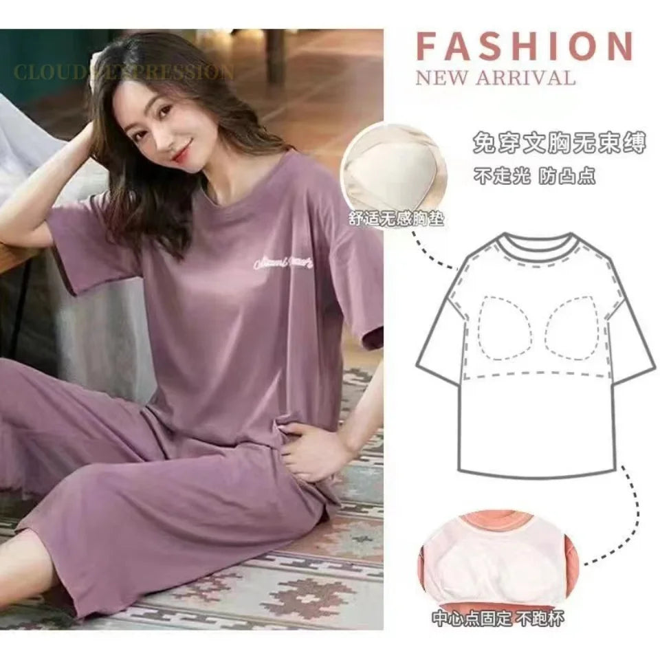 Women's cozy mauve pajama set with built-in bra, soft loungewear for comfort