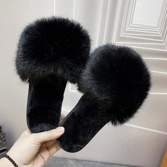 Women's Home Slippers Winter Pink Fur Kawaii Flats Furry Elegant Comfortable Soft Shoes for Woman  and Low Price