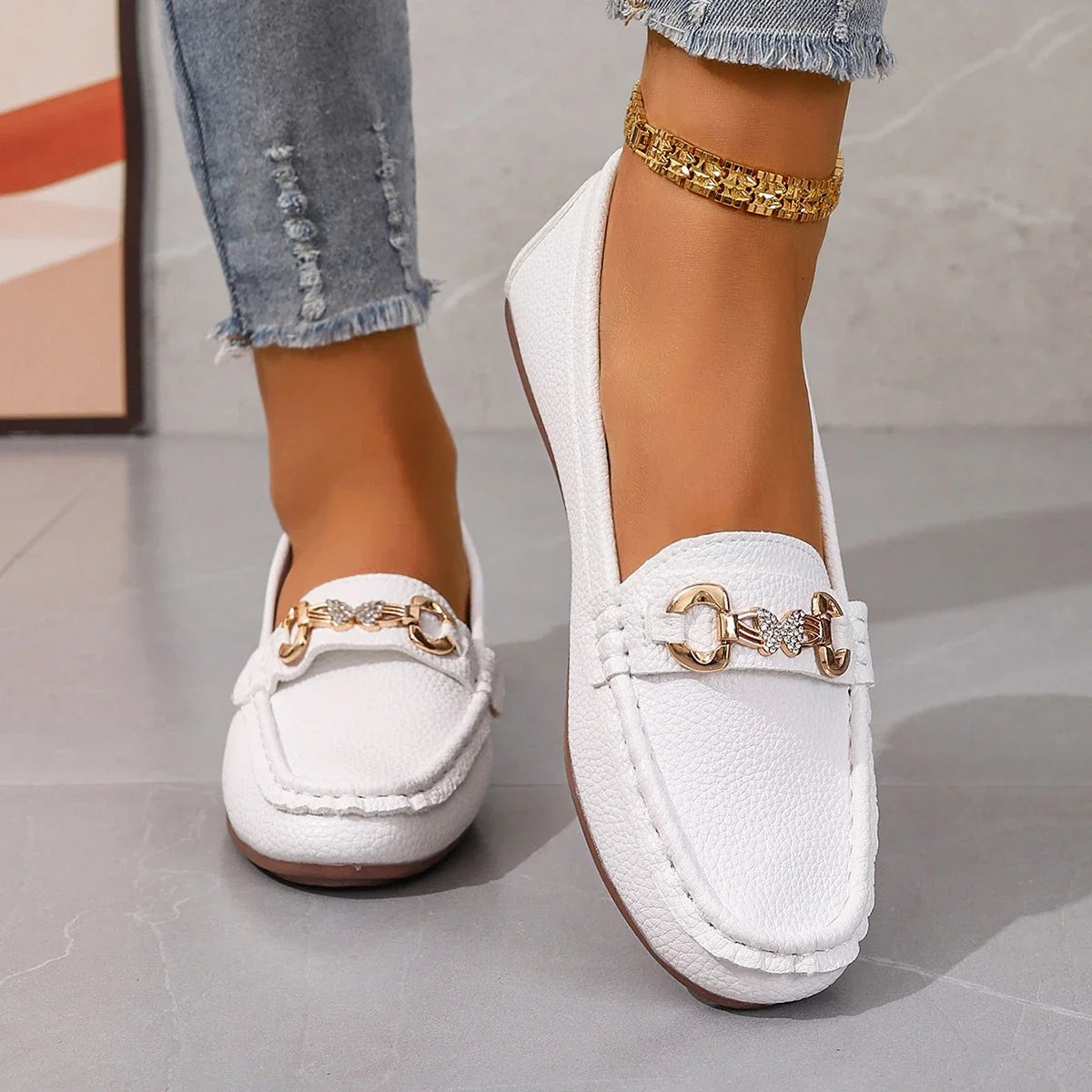 Women's Casual Slip-On Mary Jane Flat Loafers round Toe Soft Sole Spring Autumn Fashion Solid Color Flat Platform Shoes